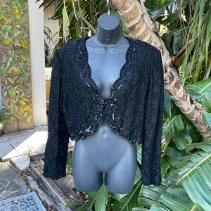 Vintage brillante beaded padded shouldered crop jacket